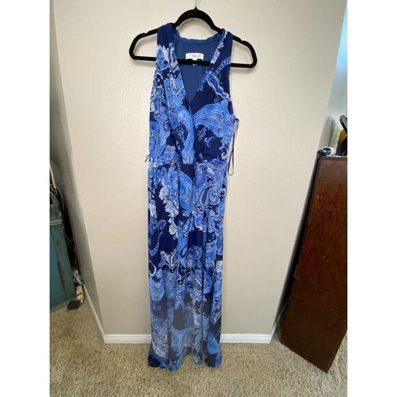 Chetta B‎ Womens Blue Paisley Maxi Dress Size 16 Sleeveless Summer Polyester - Picture 2 of 8